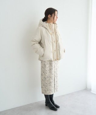 YECCA VECCA ラインフラワー柄フェイクスエードスカート Charcoal Gray