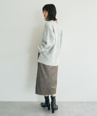 YECCA VECCA ラインフラワー柄フェイクスエードスカート Charcoal Gray