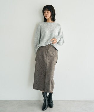 YECCA VECCA ラインフラワー柄フェイクスエードスカート Charcoal Gray