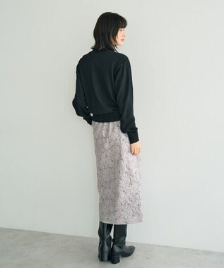 YECCA VECCA ラインフラワー柄フェイクスエードスカート Charcoal Gray