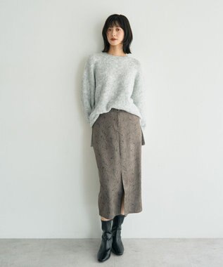 YECCA VECCA ラインフラワー柄フェイクスエードスカート Charcoal Gray