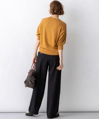 23区 リネンレーヨンストレッチ ワイドパンツ ブラック系