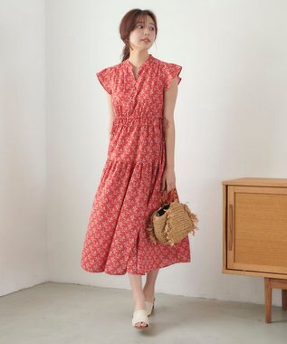 Feroux フラワープリントドロスト ワンピース レッド系5