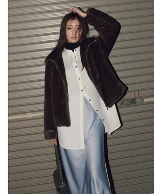 Te chichi 【宮本茉由着用】グラデーションファースタンドジャケット ブラウン