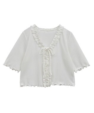 earth music&ecology フリルカットリブカーディガン Off White