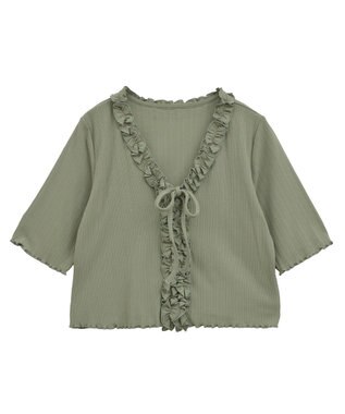 earth music&ecology フリルカットリブカーディガン Green