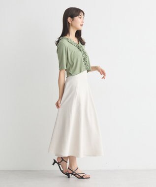 earth music&ecology フリルカットリブカーディガン Green