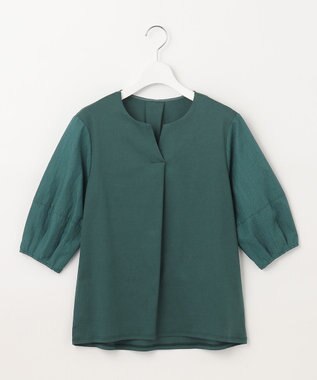 J.PRESS LADIES 【WEB限定カラーあり・接触冷感・UVケア】 スムースジャージー キーネック カットソー ダークグリーン系