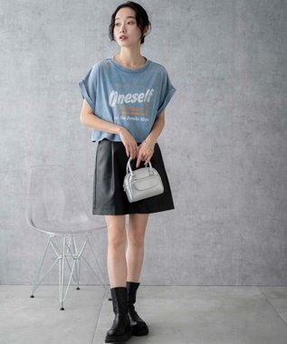 WEGO 【洗える】ヴィンテージウォッシュロールアップショートTシャツ ブルーその他
