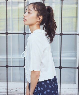 earth music&ecology フリルカットリブカーディガン Off White