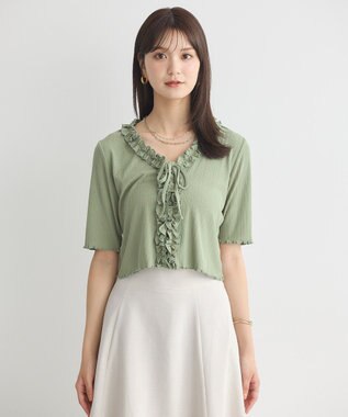 earth music&ecology フリルカットリブカーディガン Green