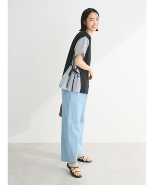 Green Parks 脇リボン５分袖布帛ドッキングプルオーバー Black