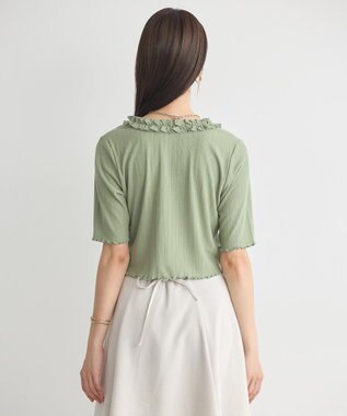 earth music&ecology フリルカットリブカーディガン Green