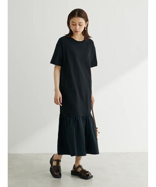Green Parks 裾切り替えＴＥＥワンピース Black