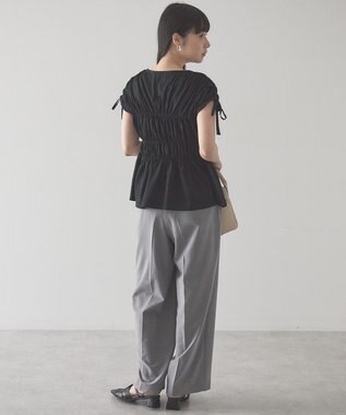 AMERICAN HOLIC 【予約】シャーリングショルダーリボンプルオーバー Black