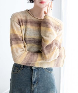 WEGO 段染めボーダーショートニット