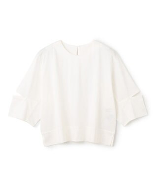 BEIGE， 【洗える】DUOMO / コットンスリットスリーブトップス White