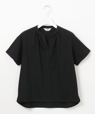 J.PRESS LADIES 【洗える・接触冷感】プレーティングジャージー バンドカラー カットソー ブラック系