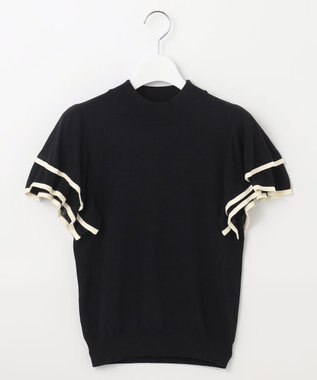 Feroux 【洗える】フリルスリーブハイネック プルオーバー ブラック系1