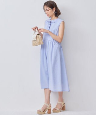 組曲 サッカーストレッチ ボウタイワンピース サックスブルー系