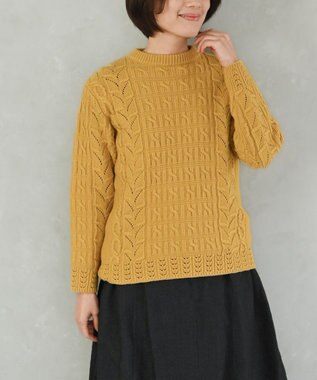 muuc 〈希少なエクストラファインラムウール〉ケーブル模様編みニットセーター イエロー