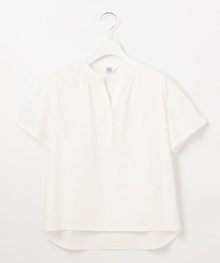 J.PRESS LADIES 【洗える・接触冷感】プレーティングジャージー バンドカラー カットソー ホワイト系