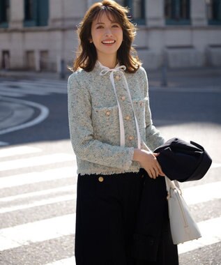 23区 【見上愛さん着用/新色追加/GLOW掲載】ツイード ニット ジャケット スカイブルーミックス