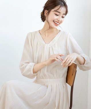 Tiaclasse L 【新色追加・洗える】シフォンギャザーワンピース ベージュ