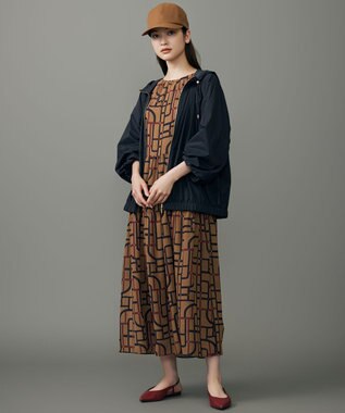 自由区 S ジオメトリックレトロプリント ワンピース ベージュベース