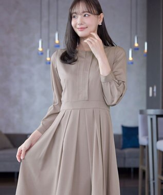 Tiaclasse 【セレモニー・新色追加】キーネックフレアワンピース モカ