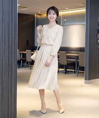 Tiaclasse L 【新色追加・洗える】シフォンギャザーワンピース ベージュ