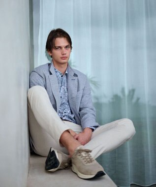 JOSEPH ABBOUD 【ウエストも伸びる/清涼/ストレッチ】ストレッチリネンシャンブレーパンツ アイボリー系