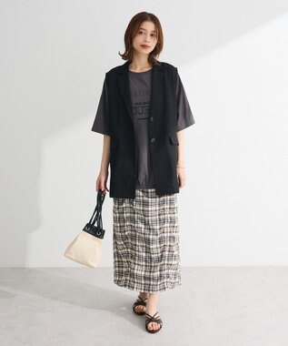 Green Parks チェック柄シャーリングＩラインスカート Black