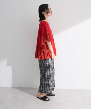 Green Parks チェック柄シャーリングＩラインスカート Black