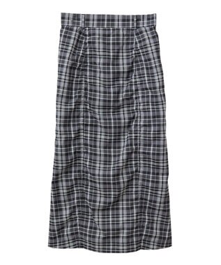 Green Parks チェック柄シャーリングＩラインスカート Black