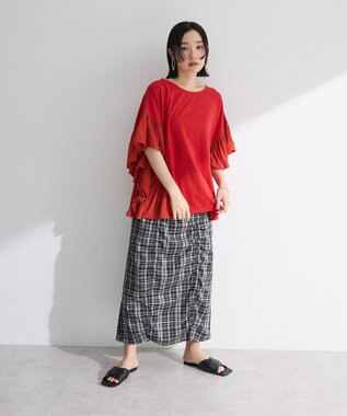 Green Parks チェック柄シャーリングＩラインスカート Black