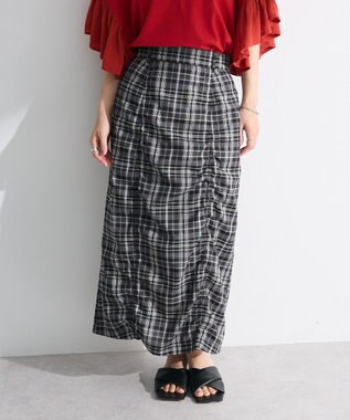 Green Parks チェック柄シャーリングＩラインスカート Black