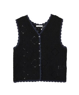 AMERICAN HOLIC クロシェ風ニットベスト Black