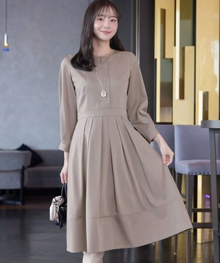 Tiaclasse 【セレモニー・新色追加】キーネックフレアワンピース モカ