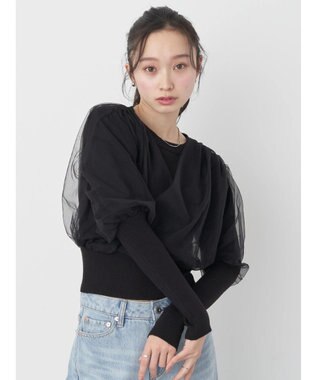 earth music&ecology チュールドッキングニットプルオーバー Black