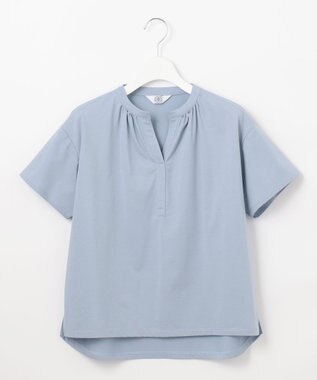 J.PRESS LADIES 【洗える・接触冷感】プレーティングジャージー バンドカラー カットソー スモーキーブルー系