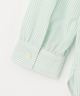 J.PRESS LADIES 【洗える】 コットンアセVis ストライプ バンドカラー ブラウス ライトグリーン系1