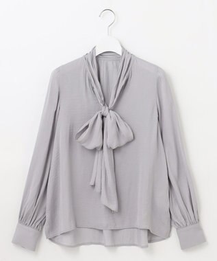 Feroux 【洗える】リボンタイ ブラウス スカイブルー系