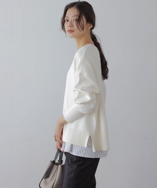 組曲 S シャツコンビティアード ロングＴシャツ アイボリー×ストライプ系1