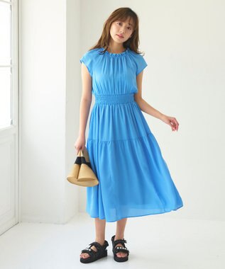 Feroux ウエストシャーリングティアード ワンピース ブルー系