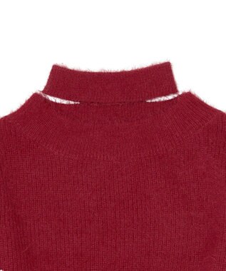 earth music&ecology ロングシャギースリットネックニットプルオーバー Red