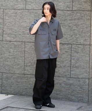 WEGO 【ユニセックス着用ITEM】刺繍ロゴツイルワークシャツ ブラック中濃色