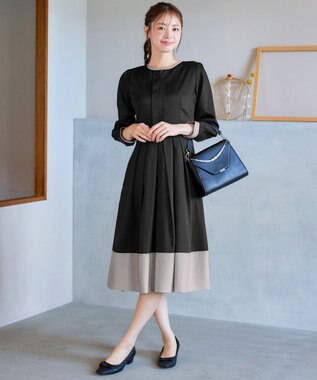 Tiaclasse 【セレモニー・新色追加】キーネックフレアワンピース ブラック×グレー