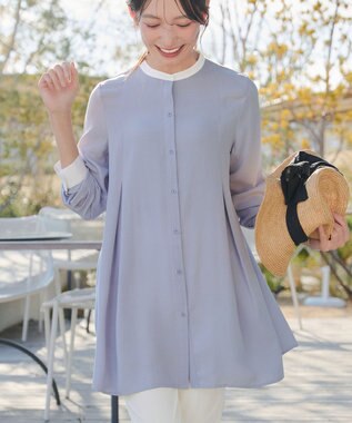 Tiaclasse L 【新色追加】バンドカラーシャツチュニックブラウス サックスオフホワイト