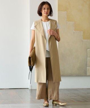 自由区 L 【洗える】テンセルリネンストレッチ ジレ ベージュ系